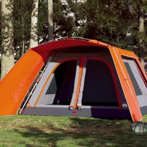  Tent met luifel 9-persoons snelontgrendeling grijs en oranje